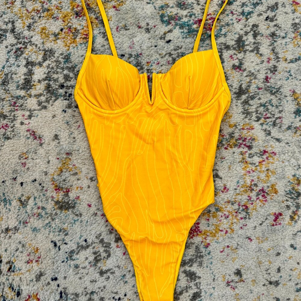Kittenish Yellow Stay Wild One Piece Swimsuit NWT Size S